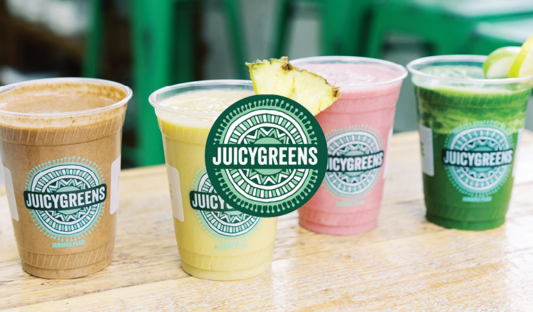 Smoothies served at JUICYGREENS inside Boston's newest food hall, Hub Hall